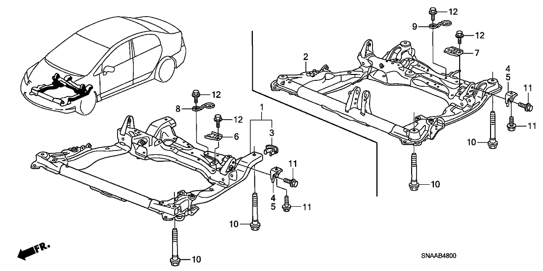 2009 Honda Civic 4 Door LX KA 5AT Front Sub Frame