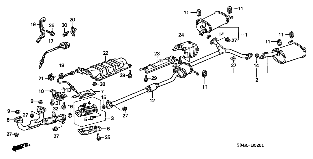 2002 Honda Accord 4 Door LX (V6) KA 4AT Exhaust Pipe (V6)