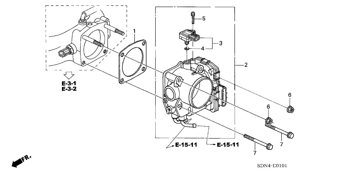 2003 Honda Accord 2 Door EX (V6) KL 5AT Throttle Body (V6)