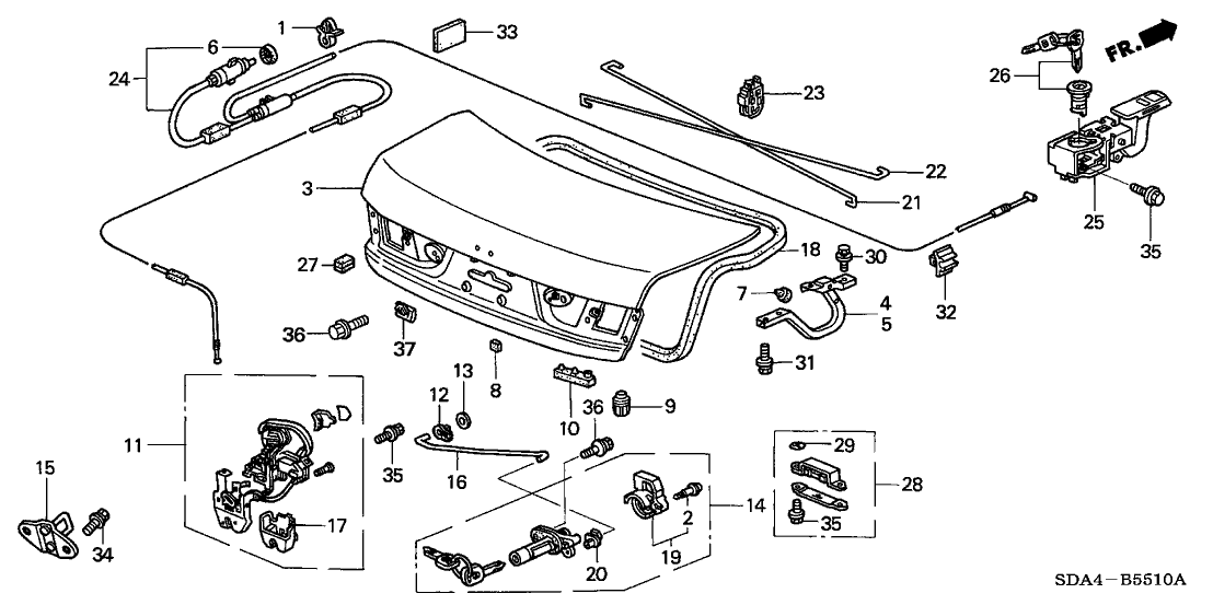 2003 Honda Accord 4 Door LX (SIDE SRS) KL 5AT Trunk Lid