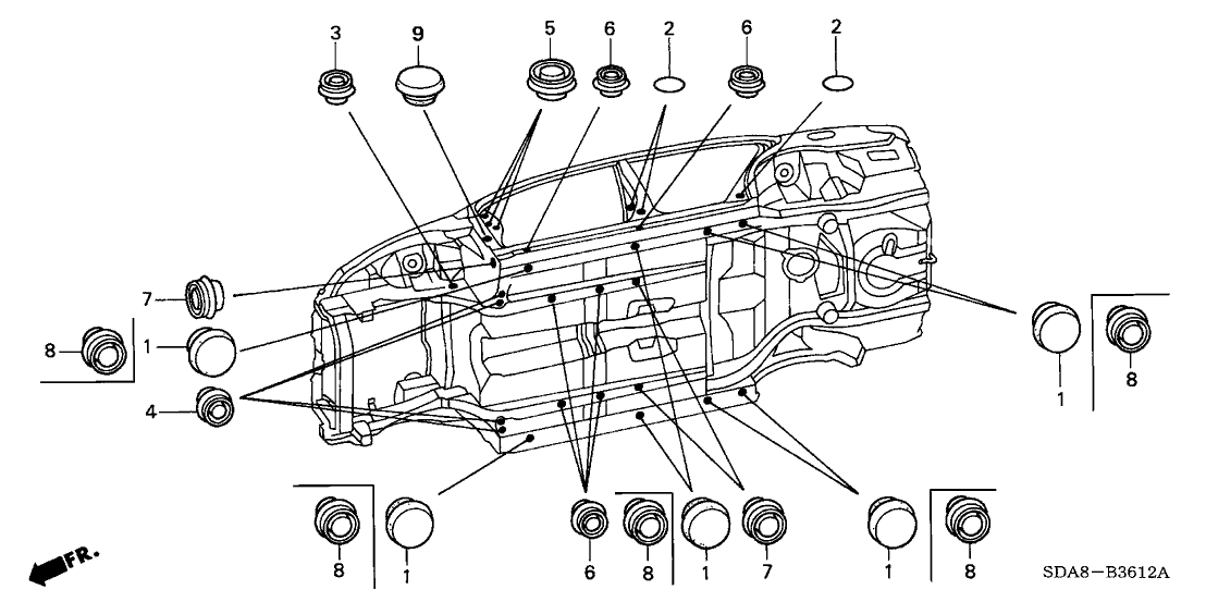 2003 Honda Accord 4 Door LX (SIDE SRS) KL 5AT Grommet (Lower)
