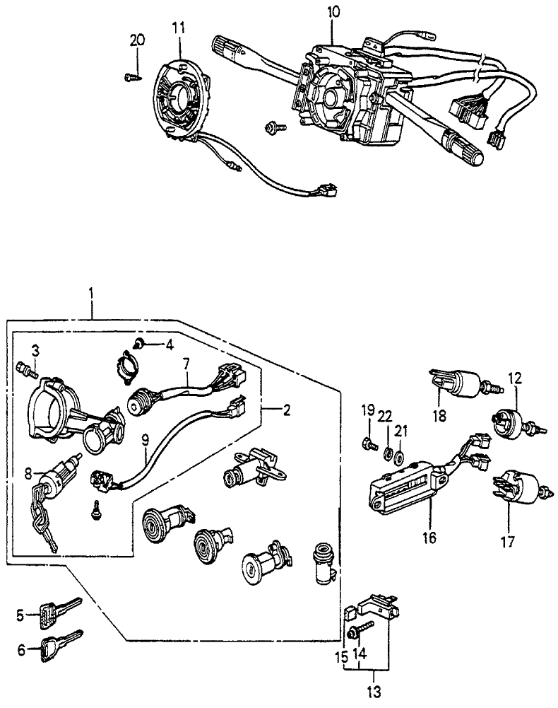 1984 Honda Accord 3 Door S KH 4AT Steering Wheel Switch - Lock Set
