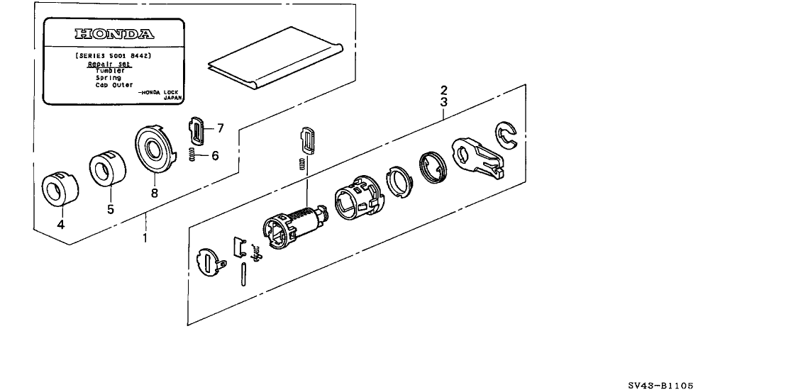 1996 Honda Accord 4 Door EX KL 4AT Key Cylinder Kit