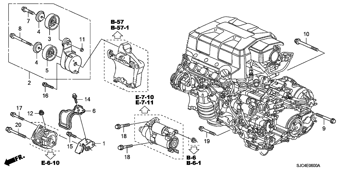 2007 Honda Ridgeline 4 Door RT KA 5AT Alternator Bracket ...