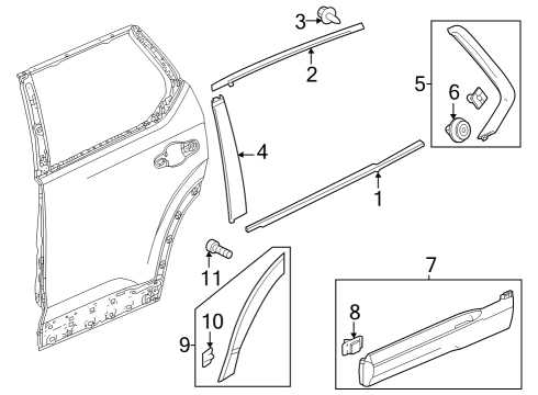 2024 Honda Pilot Exterior Trim - Rear Door Diagram