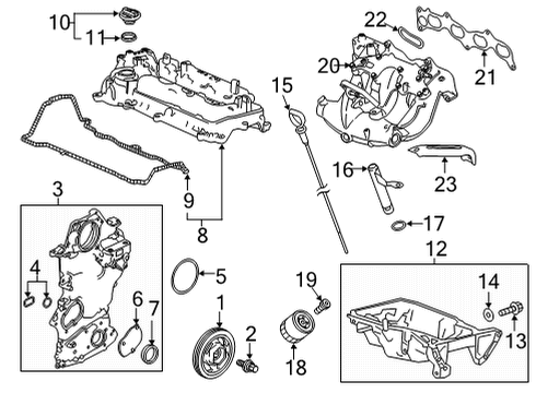 2022 Honda CR-V Engine Parts, Mounts, Cylinder Head & Valves, Camshaft & Timing, Variable Valve Timing, Oil Pan, Oil Pump, Balance Shafts, Crankshaft & Bearings, Pistons, Rings & Bearings Diagram 2