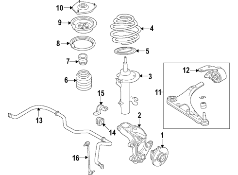 2022 Honda Passport Front Suspension Components, Lower Control Arm, Stabilizer Bar Diagram 1