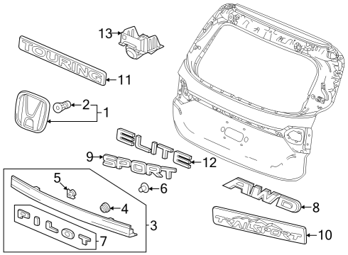 2024 Honda Pilot EMBLEM, RR Diagram for 75732-T90-A01