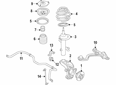 2022 Honda Accord Hybrid Front Suspension Components, Lower Control Arm, Stabilizer Bar Diagram 1