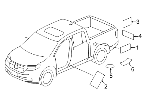 2023 Honda Ridgeline Information Labels Diagram