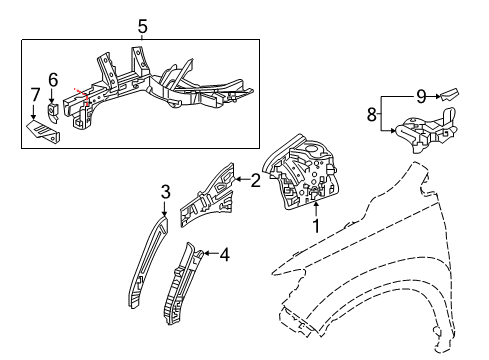 2023 Honda Ridgeline Structural Components & Rails Diagram