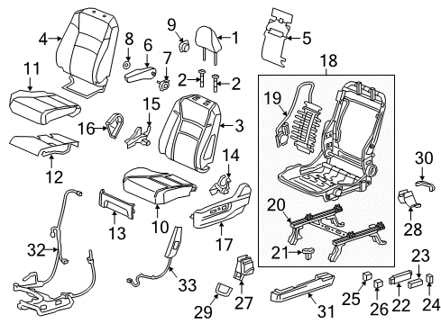 2023 Honda Ridgeline Driver Seat Components Diagram 2