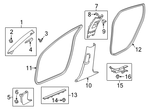 2022 Honda Accord Hybrid Interior Trim - Pillars Diagram