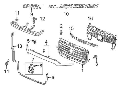 2023 Honda Ridgeline Grille & Components Diagram