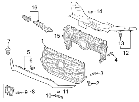 2022 Honda Passport Grille & Components Diagram