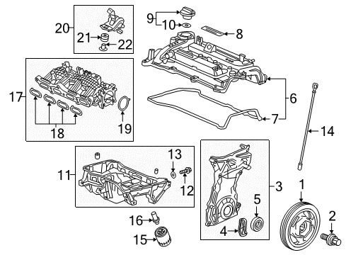 2022 Honda Accord Hybrid Engine Parts, Mounts, Cylinder Head & Valves, Camshaft & Timing, Variable Valve Timing, Oil Pan, Oil Pump, Balance Shafts, Crankshaft & Bearings, Pistons, Rings & Bearings Diagram 1