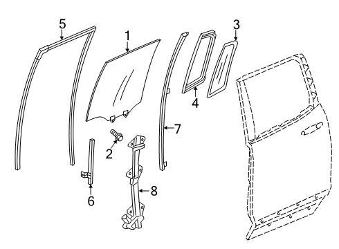 2023 Honda Ridgeline Glass - Rear Door Diagram