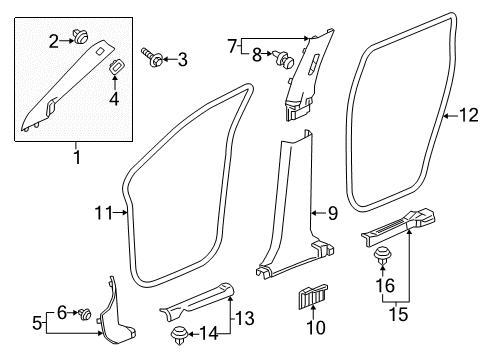 2023 Honda Ridgeline Interior Trim - Pillars Diagram