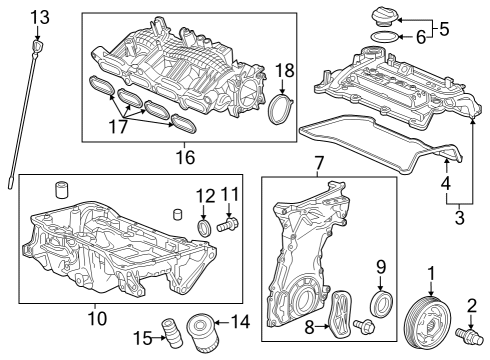 2023 Honda CR-V Engine Parts, Mounts, Cylinder Head & Valves, Camshaft & Timing, Variable Valve Timing, Oil Pan, Oil Pump, Balance Shafts, Crankshaft & Bearings, Pistons, Rings & Bearings Diagram 1
