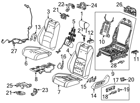 2022 Honda Accord Hybrid Driver Seat Components Diagram 1