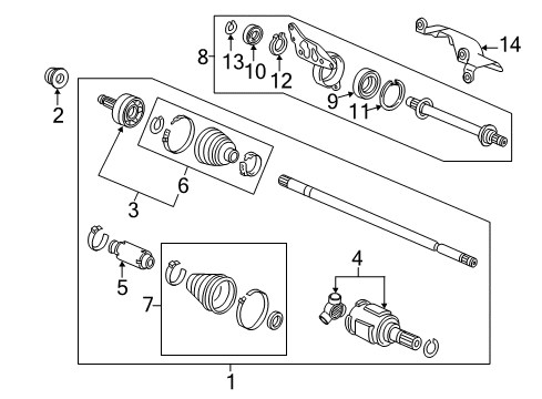 Driver Side Driveshaft Assembly Diagram for 44306-SZT-G50