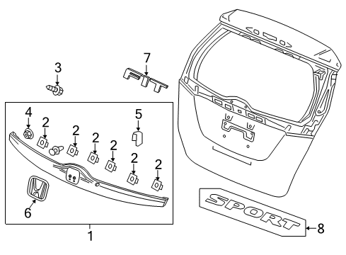 Rear License Garnish Assembly Diagram for 74890-T5A-J12