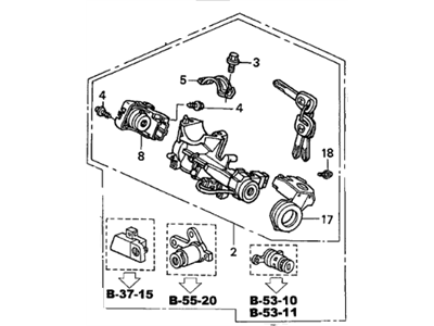 Honda 06350-S9A-A11ZA Cylinder Set, Key *NH167L* (GRAPHITE BLACK)