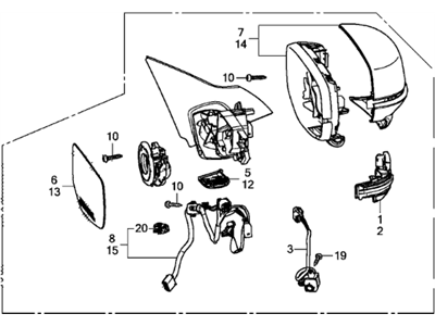 Honda 76250-T2G-A11ZC Mirror Assembly, Driver Side Door (Crystal Black Pearl) (R.C.) (Heated)