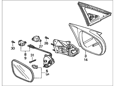 Honda 76200-S01-A15 Mirror Assembly, Passenger Side Door (R.C.)