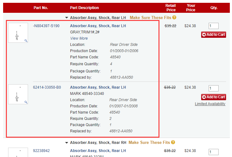 How do I locate a part from the category I've selected?