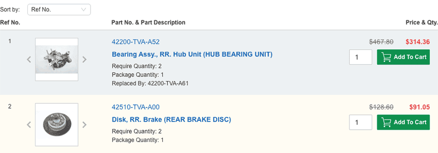 How do I locate a part from the category I've selected?